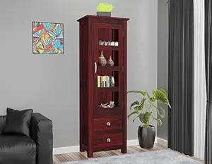 Wood Book Shelf for Home Library || Wooden Book Shelf Cabinet with Glass Door Storage || Home Furniture Kitchen Cabinet Crockery Unit || Bookcase,Mahogany Finish