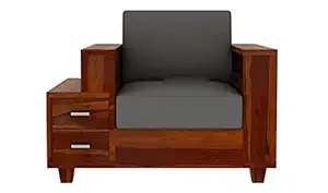 Wood Sofa Set Home Living Room | Wooden 1 Seater Sofa Set | Sheesham Wood 1 Seater Sofa Set | Without Pillow | 1 Seater Wooden Sofa | Teak Finish