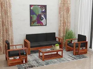Home Furniture Sofa Set Wood Sofa Set 5 Seater for Living Room | Wooden Furniture | Sofa Set 3+1+1 | Without Pillow, | 5 Seater,Honey Finish