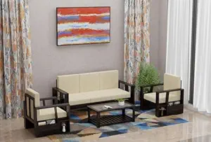 Home Furniture Sheesham Wood SofaSet 5 Seater for Living Room | Sofa Set 3+1+1 | Without Pillow, | 5 Seater,Walnut Finish