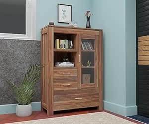 Wood Book Shelf for Home Library || Wooden Book Shelf Cabinet with Glass Door Drawer Storage || Home Furniture Kitchen Cabinet Crockery Unit || Bookcase,Natural Finish