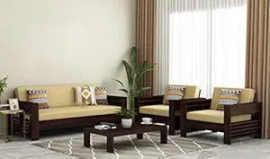 Wooden Sofa Set 5 Seater Living Room |Home Office Furniture | Without Pillow | Walnut Finish