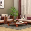 Sheesham Wood Wooden 5 Seater Sofa Set Home Living Room | Solid Wood Sofa Set 3+1+1 | Sheesham Wood Furniture Sofa Set | Without Pillow | Cream Cushions| Honey Finish
