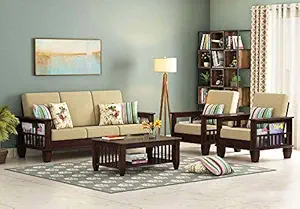 Walnut Sofa Set 5 Seater with Magazine Holder by WOODTREND