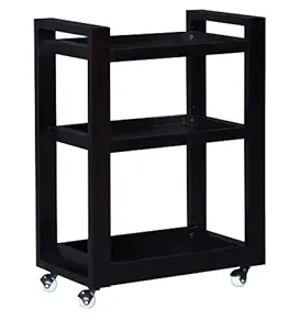 Solid Sheesham Wood Folding Bar Trolley with Wheels