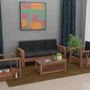 Home Furniture Sheesham Wood Sofa Set 5 Seater for Living Room | Wooden Sofa Set Furniture | Sofa Set 3+1+1 | Without Pillow, Hall Sofa Set | 5 Seater,Natural Finish, Grey