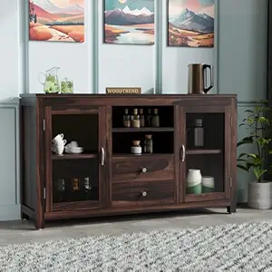 Solid Wooden Crockery Cabinet for Kitchen & Dining Room | Side Board Cabinet with Drawers & Door (Walnut)