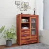 Wood Book Shelf for Home Library || Wooden Bookshelf Cabinet with Glass Door Drawer Storage |Home Furniture | Bookcase,Honey