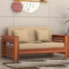 Wood Side Cup Stand Sofa Set 2 Seater Living Room | Sheesham Wood Home Office Furniture | Without Pillow | Hall Sofa Set (Natural Teak Finish)