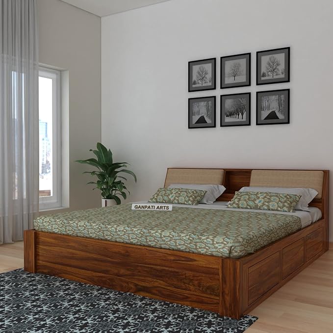 Queen Size Bed with Storage in Sheesham Wood | Ganpati Arts