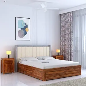 Ganpati Arts Solid Sheesham Wood King Size Bed with Box Storage (Natural Finish)