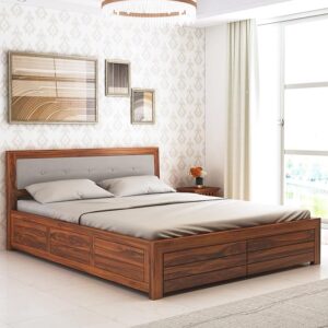 Sheesham Wood Euro Queen Size Bed with Storage by Ganpati Arts