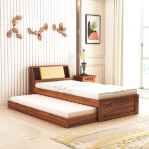 Premium Sheesham Wood Single Bed with Trundle | Ganpati Arts