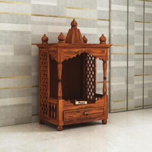 Solid Sheesham Wooden Temple with Drawer by Ganpati Arts