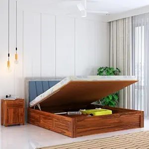 Solid Sheesham Wood King Size Bed Hydraulic Storage