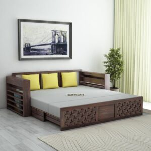 Ganpati Arts Solid Sheesham Wood 3 Seater Sofa Cum Bed Living Room