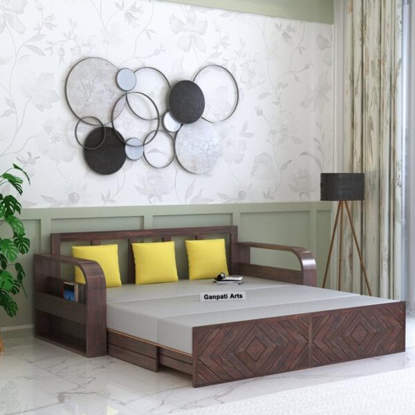 Ganpati Arts Solid Sheesham Wood Wave 3 Seater Sofa Cum Bed with…