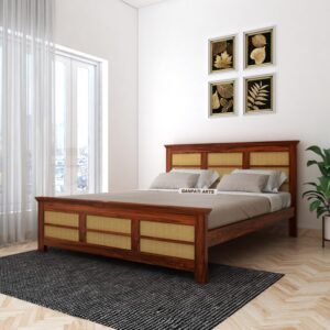 Ganpati Arts Solid Sheesham Wood Queen Size Bed (Natural Finish)
