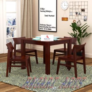 Solid Wood 4 Seater Dining Table Mahogany Finish (with Chairs)