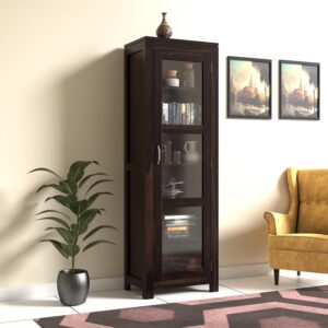 Wood Book Shelf with Glass Door, Bookshelf for Home Library, Crockery Cabinet, Kitchen Crockery Cabinet Storage, Dining Room Furniture, Books Rack,Book Stand,BookCases,Shelves, Walnut