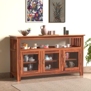 Modern Kitchen Cabinet, Premium Kitchen Furniture,1 Open Shelves & 3 Door Multi-Function, Dust-Proof, Cabinet Visible Doors with Drawer Utensil Holder, For Crokery & Decor For Kitchen & LivingRoom