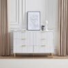 Wooden Chest of Drawers | 6 Drawer Dresser Storage Cabinet for Bedroom & Living Room | Modern Sideboard Console Table | Multipurpose Organizer | Premium HDMR Wood & Iron, White & Golden