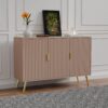 Wooden Sideboard Cabinet for Living Room | Side Board with 3 Doors Cabinet Storage for Dining, Drawing and Home Office | HDMR Premium Wood & Iron, Taupe & Golden