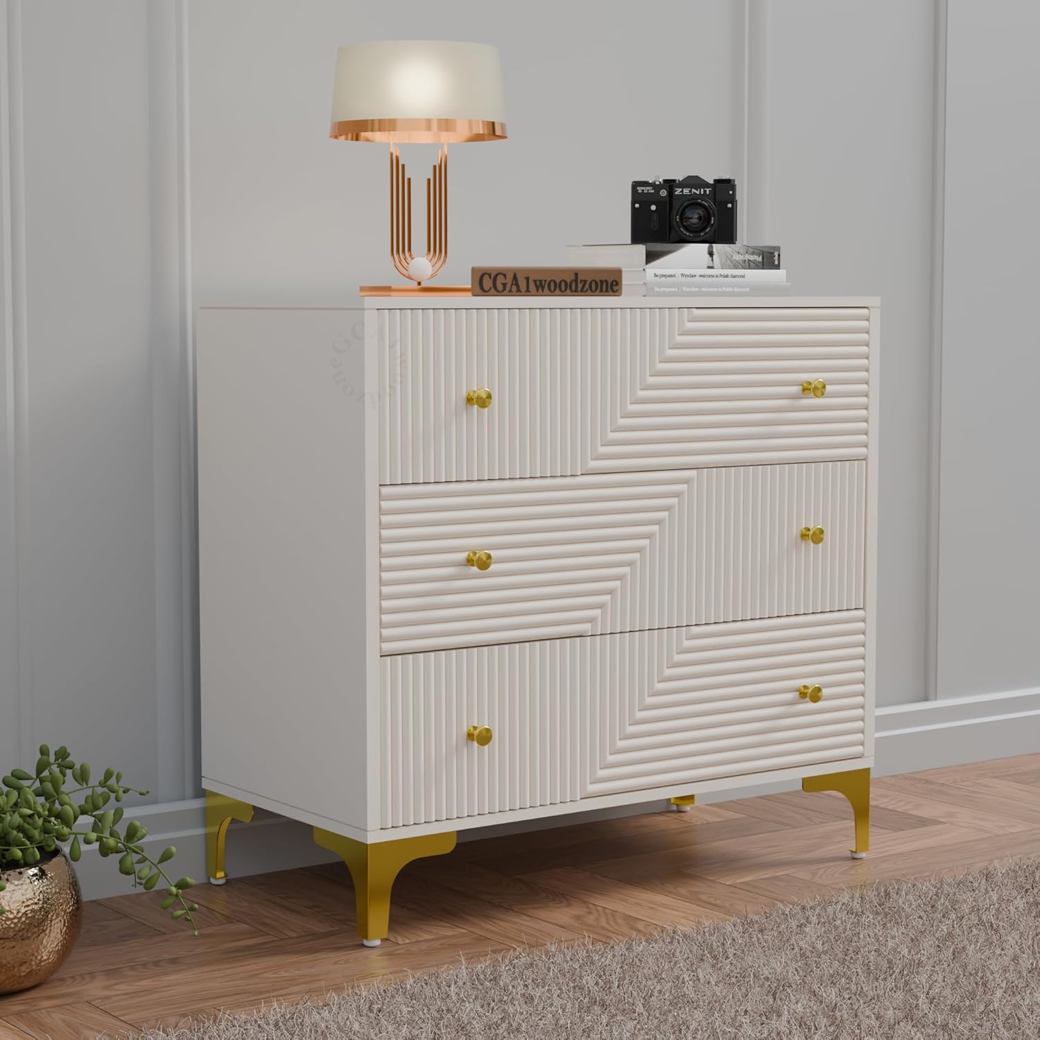 GCA1 WOODZONE 3 Drawer Wooden Chest of Drawers – Warm White