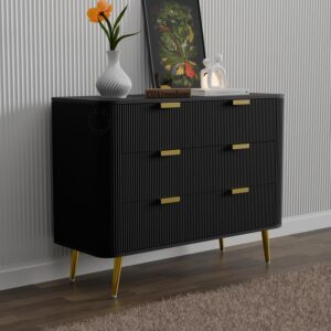 GCA1 WOODZONE 3 Drawer Wooden Chest of Drawers – Black