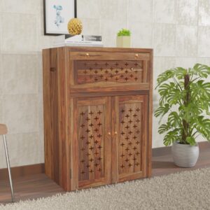 Sheesham Wood Inverter Battery Trolley – Natural Finish | WOODTREND