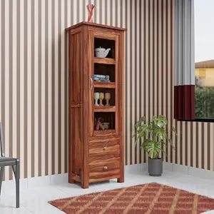 Wood Book Shelf for Home Library || Wooden Book Shelf Cabinet with Glass Door Storage || Home Furniture Kitchen Cabinet Crockery Unit || Bookcase,Honey Finish