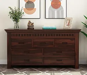 Chests of Drawers Sheesham Wood Chest of Drawers for Storage Kitchen Crockery Cabinet, Wooden StorageCabinet, Walnut Finish