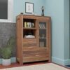 Wood Bookshelf with Glass Door Natural Finish