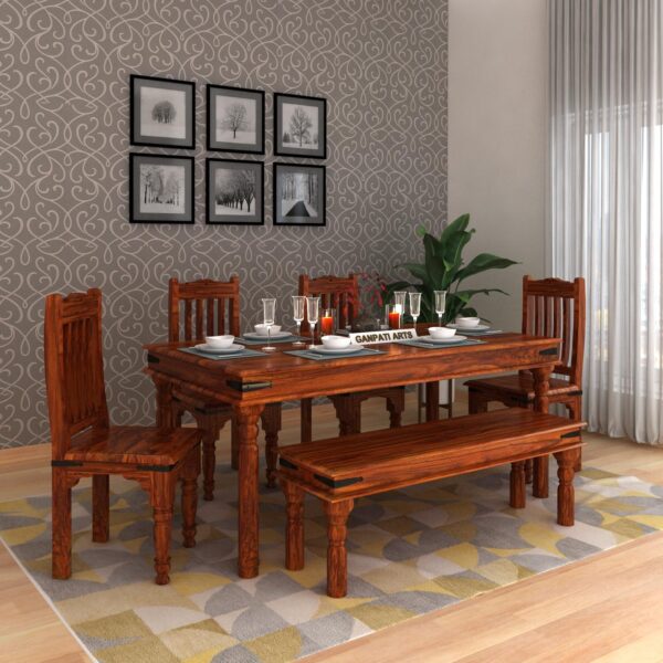 Sheesham Wood 6 Seater Jaipur Dining Table Set Natural Finish