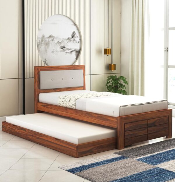 Ganpati Arts Sheesham Wood Single Size Trundle Bed with Pull Out Bed