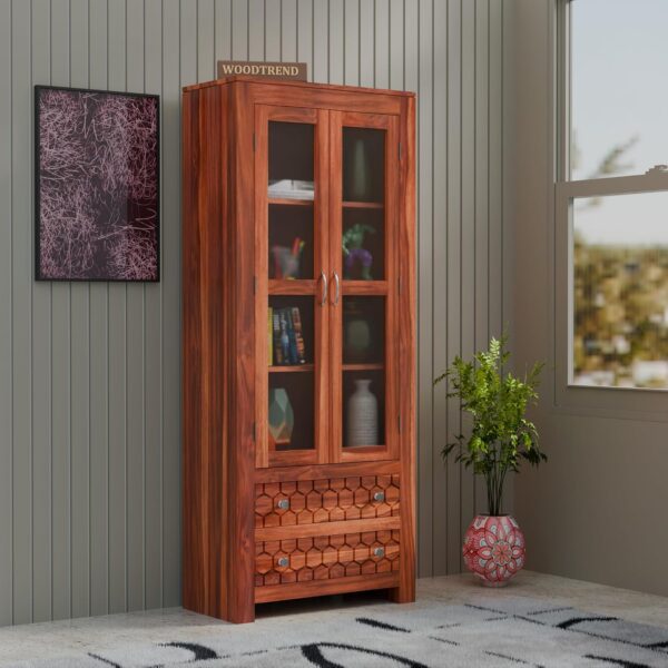Sheesham Wood Bookshelf with Glass Door for Home Library Solid Wood…