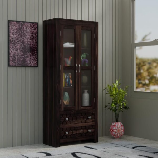Sheesham Wood Bookshelf with Glass Door for Home Library Solid Wood…